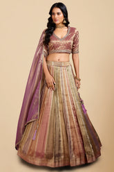 Multi Colored Tissue Pleated Zari Woven Lehenga